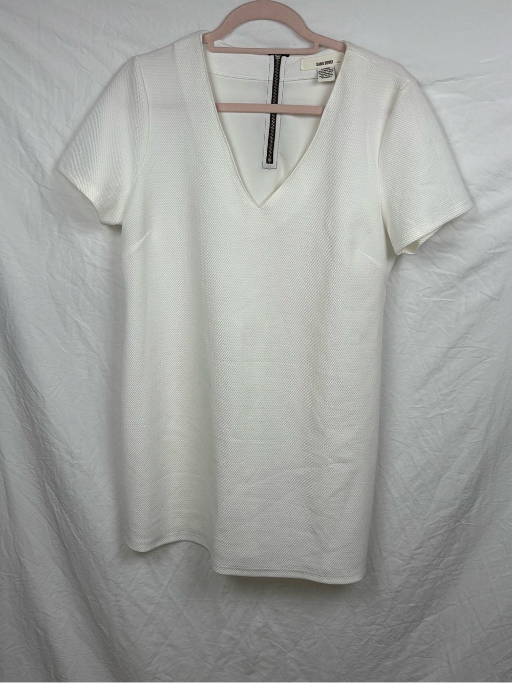 Sans Souci Cream Textured V-Neck Tunic dress mini Large
